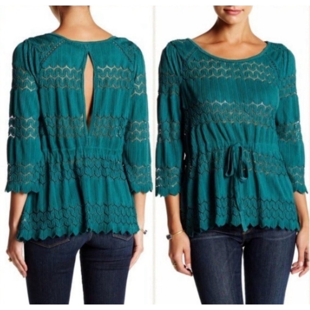 Free People Green Fire Island Lace Crochet Top Small